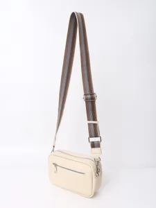 Women PU leather crossbody bag with wide striped strap, versatile small shoulder square handbags.