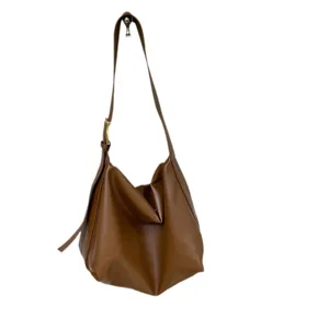 Brown soft minimalist shoulder bag for women, large capacity casual daily crossbody purse.