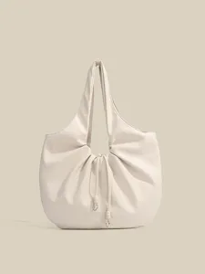 Borsa a spalla morbida minimalista da donna, elegante borsa a secchiello plissettata in pelle.
