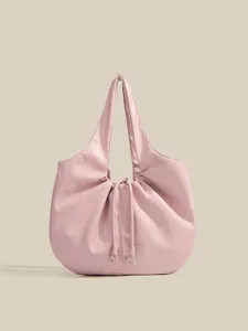 Borsa a tracolla plissettata rosa da donna, elegante borsa da lavoro coreana con coulisse.