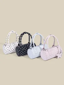 Korean Style Sweet Polka Dot Cylinder Handbag Women PU Leather Casual Crossbody Shoulder Bag With Star Pendant