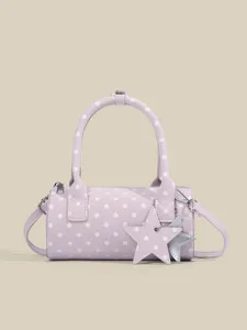 Pink polka dot cylindrical handbag for women, cute sweet style top handle shoulder crossbody bag.