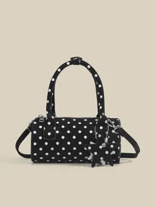Korean style sweet polka dot cylindrical handbag with star charm, casual shoulder bag for women.