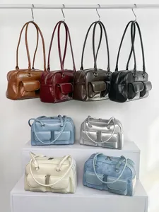 Women Retro College Style Large Capacity Tote Bag PU Leather Casual Commuter Shoulder Handbag Daily Travel Purse