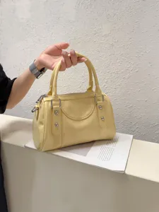 Yellow leather bowling bag Boston shoulder crossbody bag for women commuting fashion style
