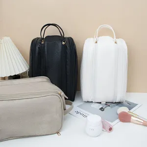 Large capacity multi-functional cosmetic bag for women, portable travel makeup storage bag.
