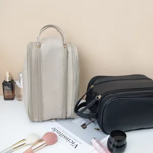 Large capacity multi-functional cosmetic bag for women, portable travel makeup brush organizer.