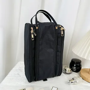 Multi-functional black makeup bag large capacity travel cosmetic storage organizer bag