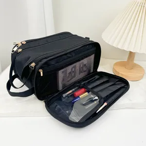 Large capacity multi-functional cosmetic bag, portable travel makeup storage and brush organizer.