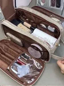 Large Capacity Travel Makeup Bag Multifunctional Waterproof PU Leather Cosmetic Pouch Portable Toiletry Organizer