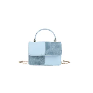 Retro color-block mini shoulder crossbody bag for women, stylish versatile handbag.