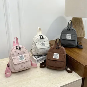 Small corduroy backpacks for women, cute floral print mini casual daily daypack.