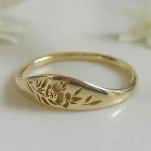 Bague Ouverte Creuse Florale En Alliage Minimaliste Pour Femmes Or Argent Or Rose Plaqués Mode Bijoux De Doigt Cadeau