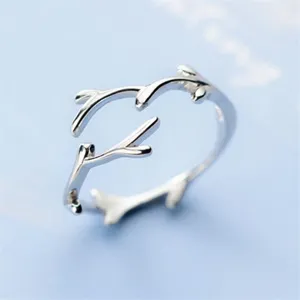 Minimalist Copper Open Ring For Women Sweet Deer Antler Adjustable Finger Ring