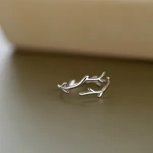 Minimalist silver twig open ring for women sweet chic finger jewelry adjustable design