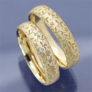 Europäische und Amerikanische Mode Luxus Legierung Strass Gravierte Blumenrebe Paar Hochzeit Ring Set