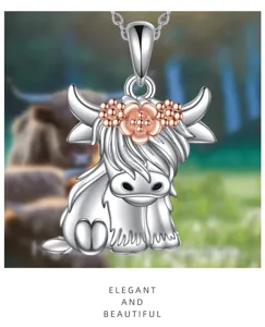 Charmant collier pendentif de vache écossaise détail, magnifique bijou en alliage de zinc.