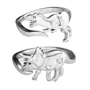 Bague Réglable Dinosaure Argenté T-Rex Triceratops Mignon Animal Bijou Ouvert Femme