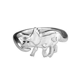 Bague dinosaure Triceratops argenté, bague ouverte réglable mignonne pour femme et fille.