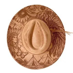 Laser Engraved Tribal Pattern Western Cowboy Hat Vintage Wide Brim Suede Fedora Felt Hat Outdoor Men Women Jazz Hat