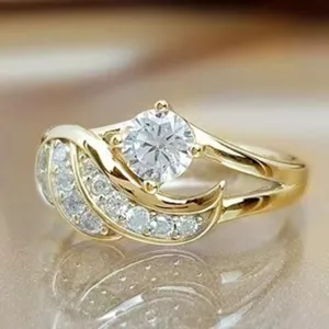 Bague Ouverte Ailes d'Ange Mode pour Femmes Plaqué Or Argent Alliage Strass Bague de Doigt Bijoux de Fête Cadeau