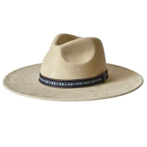 Chapeau Fedora en Polyester à Large Bord Style Rétro Britannique Décoration de Ruban Ethnique Chapeau de Jazz