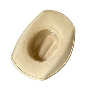 Classic retro beige western cowboy hat, wide brim curved design, trendy unisex fashion headwear