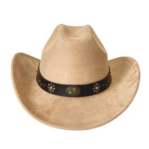 Chapeau de cowboy en faux daim occidental pour hommes et femmes, large bord chic.