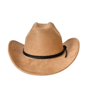 Classico cappello da cowboy in camoscio sintetico con nastro nero stile vintage