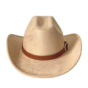 Close-up detail of the vintage suede western cowboy hat with brown woven leather band.