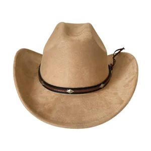 Sombrero de vaquero occidental retro de ante sintetico de ala ancha para detalles de moda