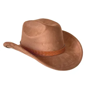 Vintage suede western cowboy hat with woven leather band stylish outdoor sun cap for adult