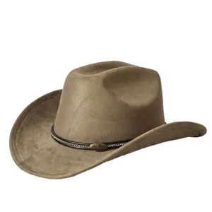 Cappello da cowboy western in camoscio classico con tesa larga, berretto jazz vintage autunno inverno.