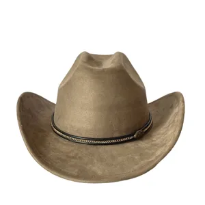 Cappello da cowboy western in camoscio con tesa curva, Fedora jazz vintage per uomo e donna.