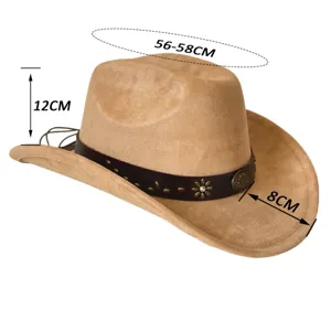 Chapeau de cowboy en daim style occidental avec large bord, lanière en cuir. 56-58cm.