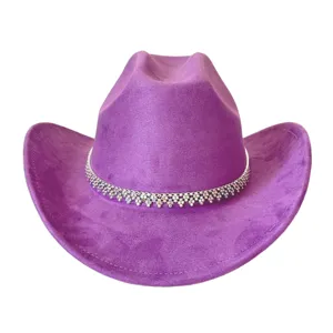 Paarse strass cowboyhoed kunstsuède westers hoed feest festival glitter hoofddeksel