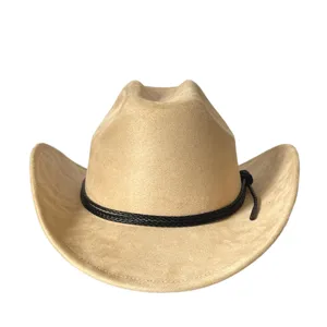 Classico cappello da cowboy in finta pelle scamosciata per uomo e donna, fedora retrò con nastro.