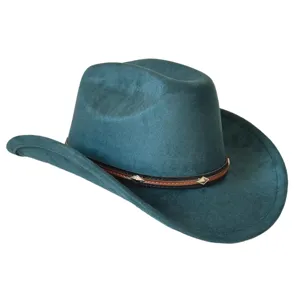 Sombrero de vaquero de ante con ala ancha, verde oscuro estilo western moda ecuestre.