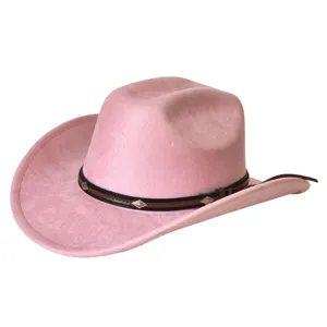 Sombrero de vaquero western de ante rosa con banda de tachuelas, ala ancha para moda.