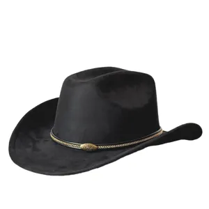 Cappello da cowboy western in camoscio nero per uomo e donna, fedora jazz vintage.