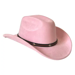 Sombrero de vaquero western de ante rosa con banda con tachuelas, ala ancha para exterior.