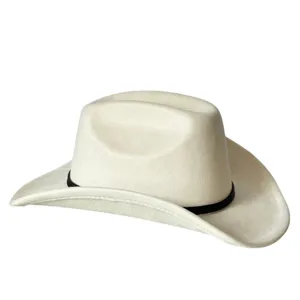 Cappello da cowboy classico in camoscio retro con fascia intrecciata nera, dettaglio.