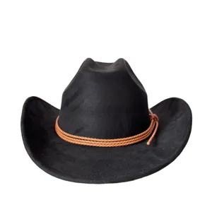 Classico cappello da cowboy in camoscio nero fedora retrò a tesa curva stile western