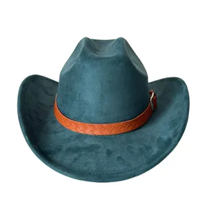 Vintage faux suede western cowboy hat for men and women outdoor stylish wide brim felt cap
