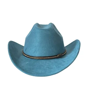 Cappello da cowboy in finta pelle scamosciata azzurro per uomo e donna, cappello jazz.