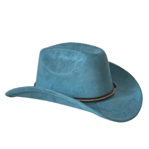 Cappello da cowboy in camoscio blu a tesa larga cappello fedora jazz vintage autunno