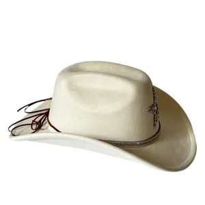 Vintage western cowboy hat with rhinestone star decoration, wide brim suede jazz hat for party