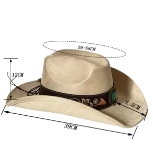 Suede Western Cowboy Hat with Turquoise Band Retro Wide Brim Fedora Hat for Men and Women
