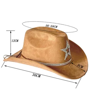 Retro American western cowboy hat for men and women, rhinestone star suede jazz hat.