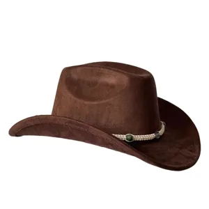 Cappello da cowboy western in camoscio marrone vintage con fascia intrecciata di perle